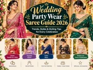 Wedding Party Wear Saree Guide 2026: Trends, Styles & Styling Tips for Every Celebration